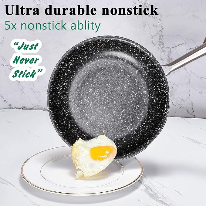 VECELO 20pcs Pots and Pans Set Non Stick Kitchen Induction Cookware Nonstick Saucepans Utensil Skillet with Maifan Stone Coated For Cooking(PFOS PFOA Free) Dishwasher &amp Oven Safe Black