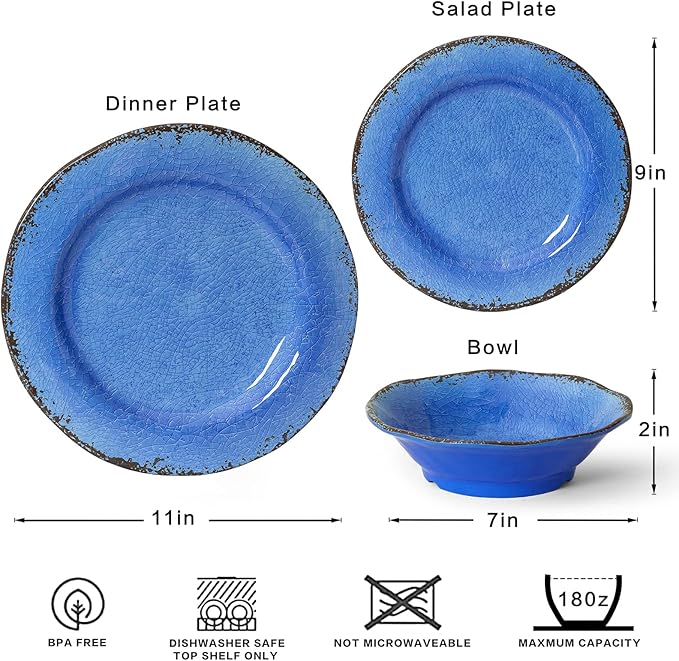 LEHAHA 12 Piece Melamine Dinnerware Set BPA Free Farmhouse Outdoor Dishes Set for 4 A Light Weight and Unbreakable Rustic Plate Bowl Set for Patio RV and Camping