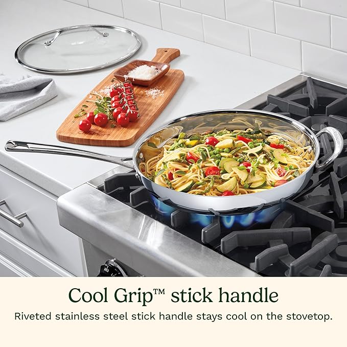 Cuisinart PureClad™ PureClad™ Triple-Ply 12 Stainless Steel Skillet with Helper Handle and Cover. PCT22-30HC