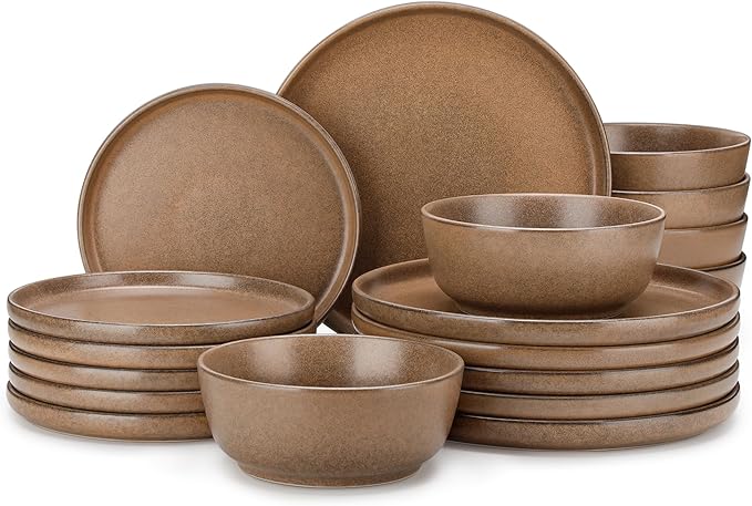 vancasso ZERMATT Plates and Bowls Sets for 6 18 Pieces Ceramic Dinnerware Set for Kitchen Stoneware Chip Resistant Dishes Set Dishwasher &amp Microwave Safe Brown