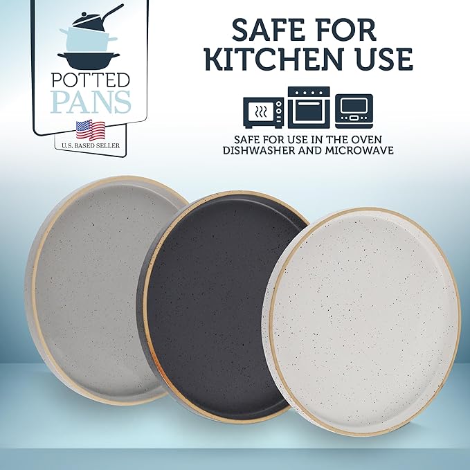 Ceramic Plates - 6 Piece Neutral Flat Porcelain Dish Set - 10.5in Modern Dishes with Lipped Edge for Everyday Kitchen Use - Oven Dishwasher and Microwave Safe Ceramic Dinnerware Sets