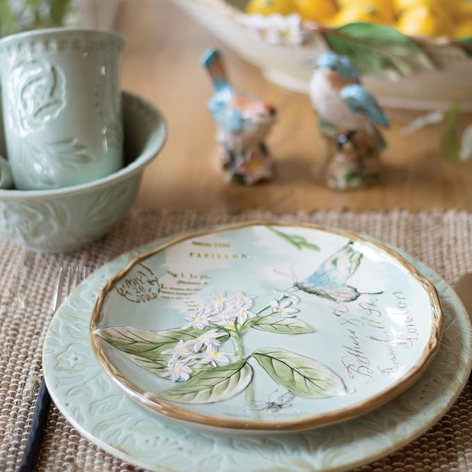 Fitz &amp Floyd Fitz and Floyd Toulouse Green 16 Piece Dinnerware Set Service For 4 Green