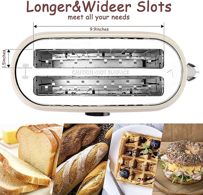 Toaster 4 Slice KOTlAN Retro Long Slot Toasters with CountdownTimerStainless Steel ToasterBagelDefrostReheatCancel FunctionsExtra Wide Slots6 Toast SettingsRemovable Crumbs TrayWhite