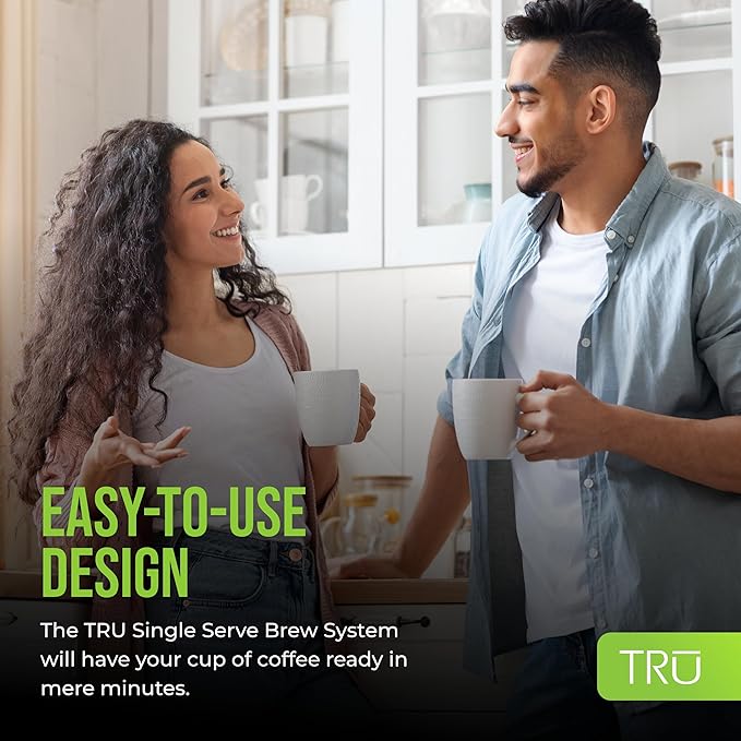 Tru Single Serve Brew System by Select Brands - Single Cup Coffee Maker Using Coffee Capsules or Grounds - Features Removable Drip Tray &amp One-Touch Controls - 14 Fluid Ounces