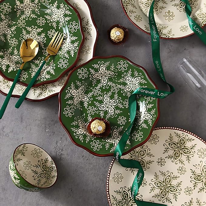 Kitchen Tableware SetCeramics Dinnerware Set Vintage Pattern Porcelain Dinner Sets of 34 Cereal Bowl and Steak Plate Set for Weddingb