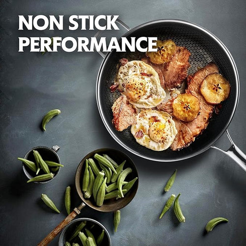 13 Inch Hybrid Stainless Steel Wok with Lid and Steamer Basket Non Stick Stir Fry Pan PFOA-Free Works on Induction Dishwasher &amp Oven Safe