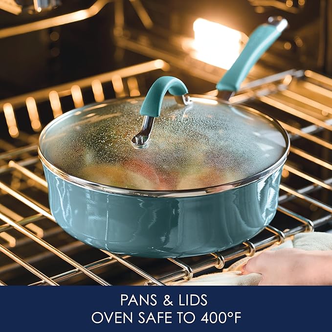 Rachael Ray Cucina Nonstick Cookware Pots and Pans Set 12 Piece Agave Blue