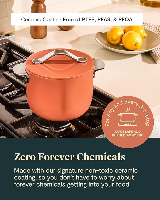 Caraway Petite Cooker - 2 Qt Ceramic Coated Pot - Free From Forever Chemicals - Perfect for Rice Grains or Sauces - Navy