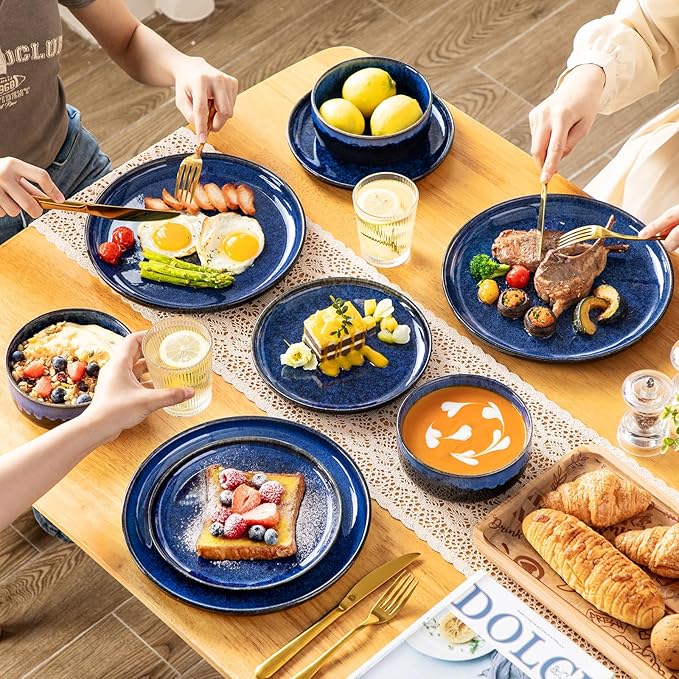 vancasso Starry 18 Pieces Dinnerware Sets for 6 Bundles Stern Large Pasta Bowls Set of
