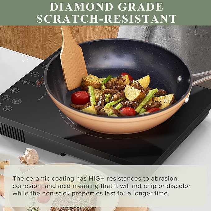 Nuwave Healthy Duralon Blue Ceramic Nonstick Cookware Set Diamond Infused Scratch-Resistant PFAS Free Dishwasher &amp Oven Safe Induction Ready &amp Evenly Heats Tempered Glass Lids &amp Stay-