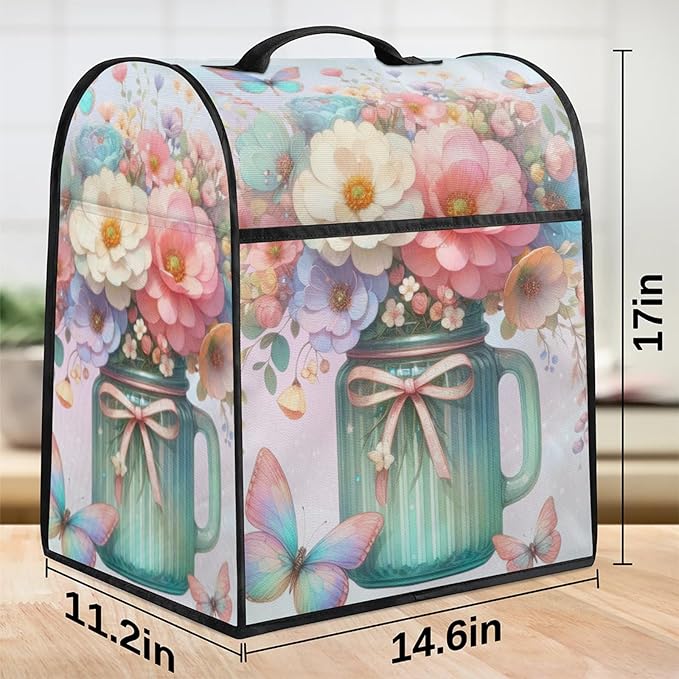 cfpolar Kitchen Aid Mixer Cover Compatible with 6-8 Quarts Butterfly Rainbow Flower Stand Mixer Cover Kitchen Aid Mixers Accessories Appliance Organizer Bag Dust Covers with Zipper Pocket