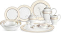 Lorenzo 57 Piece Elegant Bone China Service for 8 Margaret Dinnerware Sets Gold