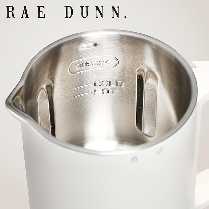 Rae Dunn 8-in-1 Nut &amp Plant Milk Maker – Almond Oat Soy &amp More – 800ml Cold / 700ml Hot – Automatic Delay Start Self-Clean – Includes Stirrer Measuring Cup &amp Brush Cream