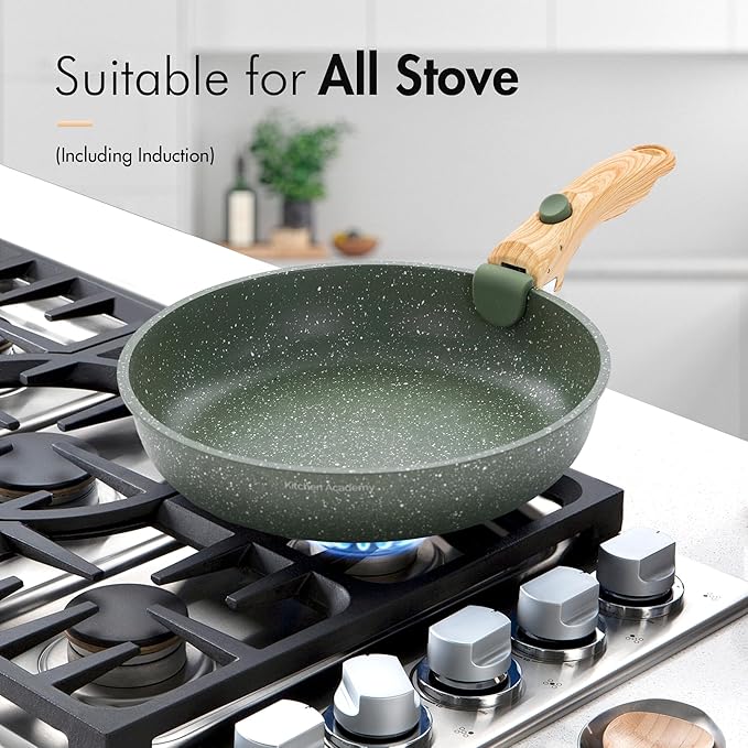 10 Pcs Pots and Pans Set Non Stick Nonstick Kitchen Cookware Sets Detachable Handle Induction Pots and Pans Set with Removable Handle RV Cookware for Camping Oven Safe PFOS PFOA Free Green