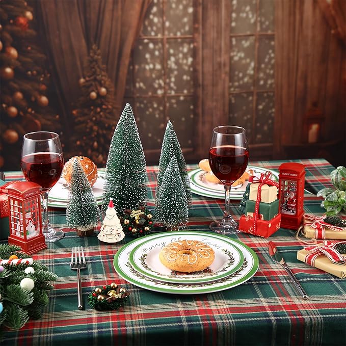 6 Pcs Christmas Melamine Plates Dinner Salad Plates Xmas Tree Dinnerware Xmas Wreath Dishes Holiday Tableware for Dessert Salad Appetizer Birthday Party(Christmas Tree8 Inches)