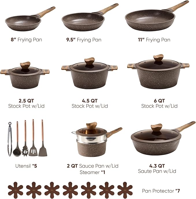 26PCS Pots and Pans Set Non Stick+12PCS Knife Set
