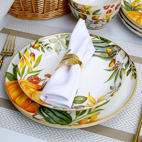 12-Piece Porcelain Dinnerware Set Service for 4 Pumpkin Pattern Plates &amp Bowls Microwave and Dishwasher Safe Dinnerware Set