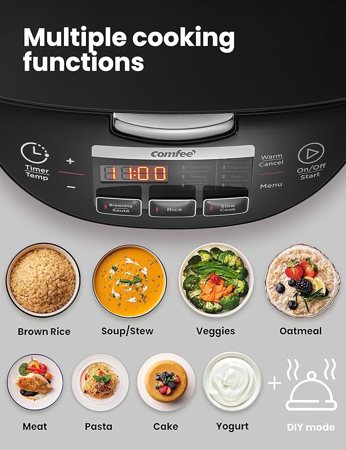 COMFEE' Rice Cooker Japanese Large Rice Cooker with Fuzzy Logic Technology 11 Presets 10 Cup Uncooked/20 Cup Cooked Auto Keep Warm 24-Hr Delay Timer