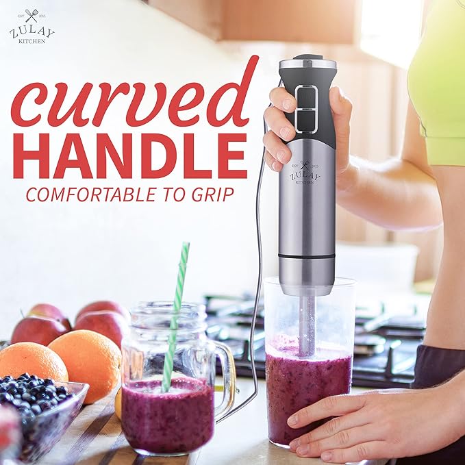 Zulay Immersion Blender Handheld - Durable Stick With Ultra-Sharp Stainless Steel Blades For Effortless Blending - Immersion Blender Set (No Cup) Matte Black)