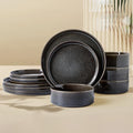 Dinnerware Sets for 4 ceramics Plates and Bowls Set 12-Piece Modern Stoneware Dinnerware – Chip Resistant Non-Toxic Dishwasher and Microwave Safe Tableware Black
