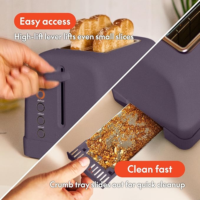 bella 2 Slice Toaster 6 Setting Shade Control w Reheat Cancel Bagel &amp Defrost Buttons Removable Crumb Tray Anti Jam &amp Auto Shutoff Auto Centering Guides &amp Cord Wrap 900 Watt Plum