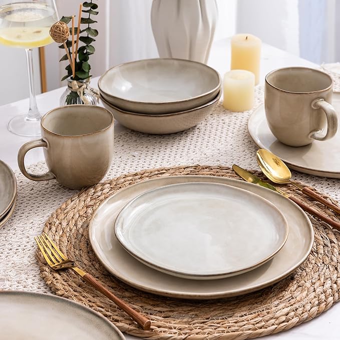 AmorArc Ceramic Dinnerware SetsHandmade Reactive Glaze Stoneware Plates and Bowls SetsHighly Scratch Resistant | Dishwasher &amp Microwave Safe Dishes SetService for 6 (18pc)