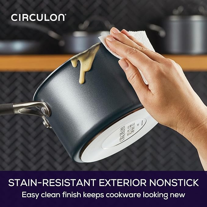 Circulon A1 Series with ScratchDefense Technology Nonstick Induction Straining Sauce Pan with Lid 2 Quart Graphite