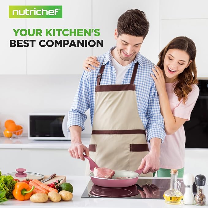 NutriChef 54-Piece Kitchen Cookware Set – Complete Non-Stick Ceramic Pots and Pans Set with Utensils Bakeware and Knife Set Gas Electric &amp Induction Compatible Blush Pink Kitchen Essentials