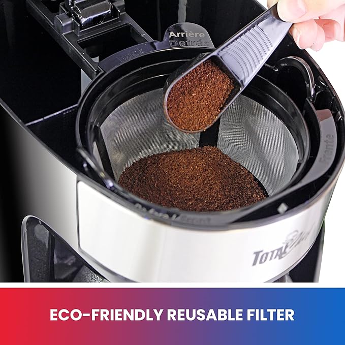 Total Chef Drip Coffee Maker - 12-Cup Programmable Coffee Machine With Glass Pot Pause and Pour Auto Shut-Off Large Water Reservoir Reusable Filter Dishwasher Safe Carafe Percoladora de Café