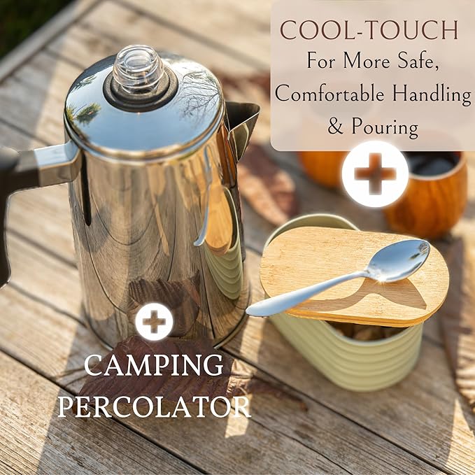Mixpresso Stainless Steel Coffee Percolator Stovetop 52 oz Classic Percolator Coffee Pot Great For Camping Pot 12 Cup Stove Top Espresso Maker Cool-Touch Handle