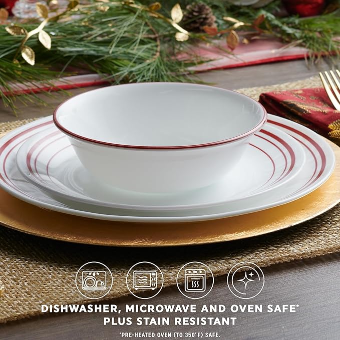 Corelle Vitrelle 18-Piece Service for 6 Dinnerware Set Triple Layer Glass and Chip Resistant Lightweight Round Plates and Bowls Set Logan