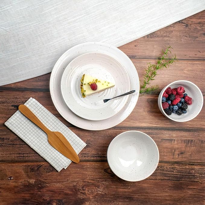 Sango Siterra 16-Piece Rustic White Stoneware Dinnerware Set – Service for 4 White with Glossy Speckle Overlay for Everyday Dining &amp Entertainment Microwave &amp Dishwasher Safe
