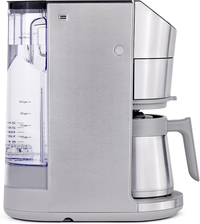 GE Profile Smart Grind &amp Brew Coffee Maker w/Podless Single Serve 90oz Water Reservoir 10 Cup Thermal Carafe Voice Control Adjustable Burr Grinder SCA Certified Barista-Quality Stainless St