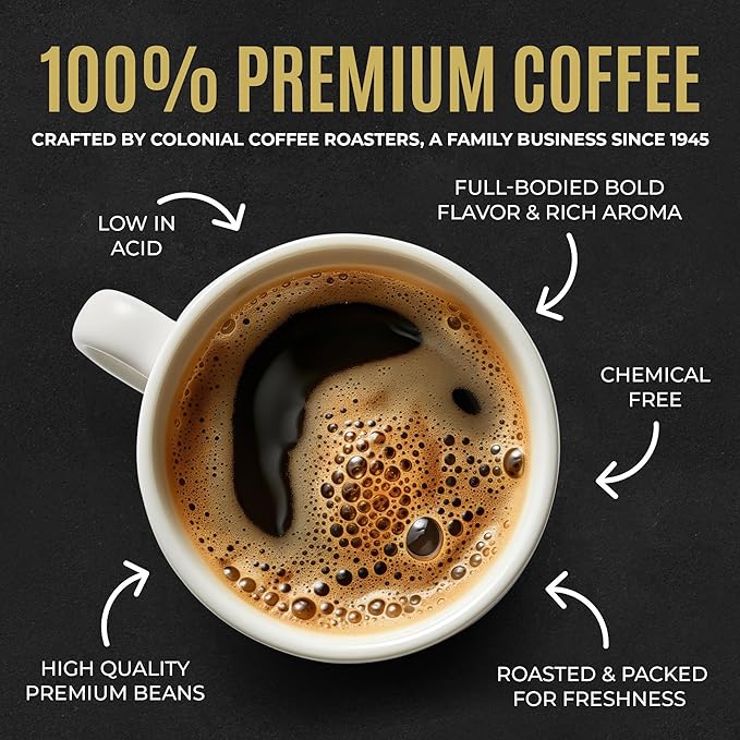 Colonial Coffee 100 Count Single Pot Coffee Packets – 100% Arabica Dark Roast | Pre-Measured Frac Packs for 12 Cup Maker | Bulk Ground Gourmet Coffee for Home &amp Office