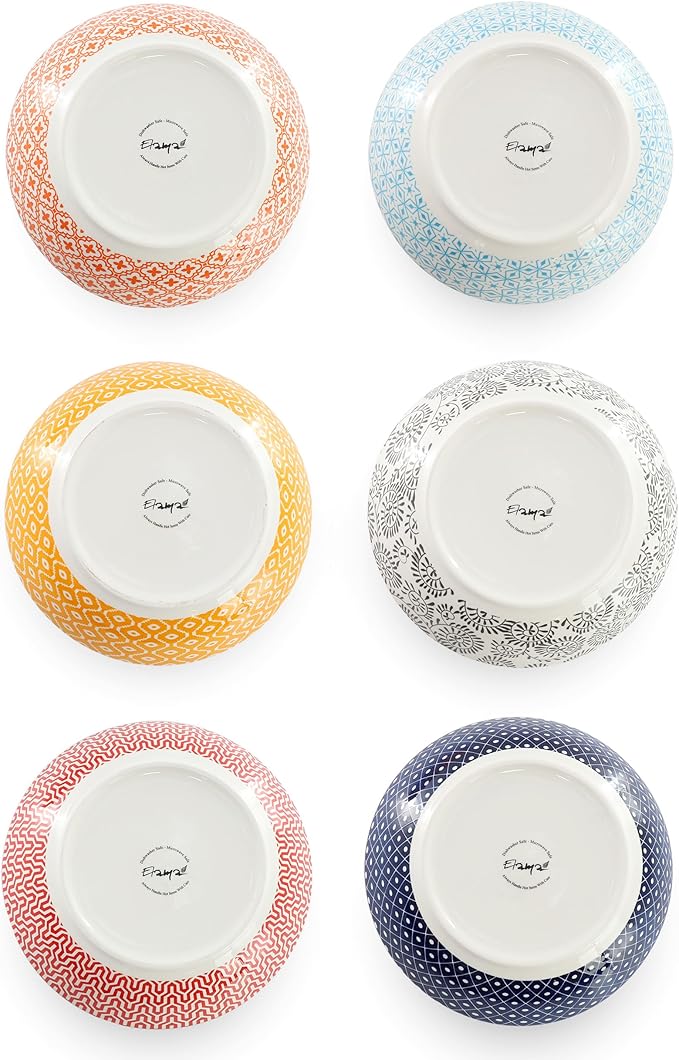 Elama Giovanna 6 Piece Assorted Design Porcelain Multi-Color Graphic Bowl Set Tableware Serveware Dinnerware Set Bowl Set (6 Piece)