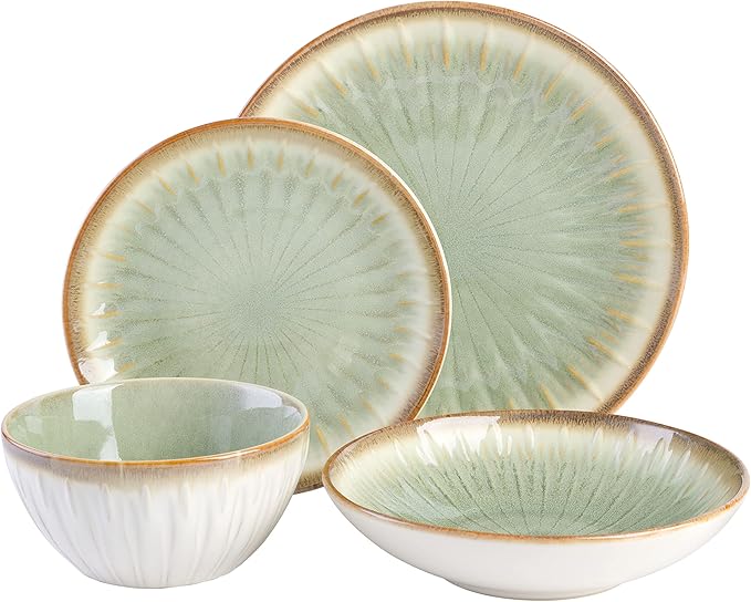 Gibson Elite Mayfair Bay Embossed Dinnerware Set Bundle Blue and Green Service for 4 (16pcs)