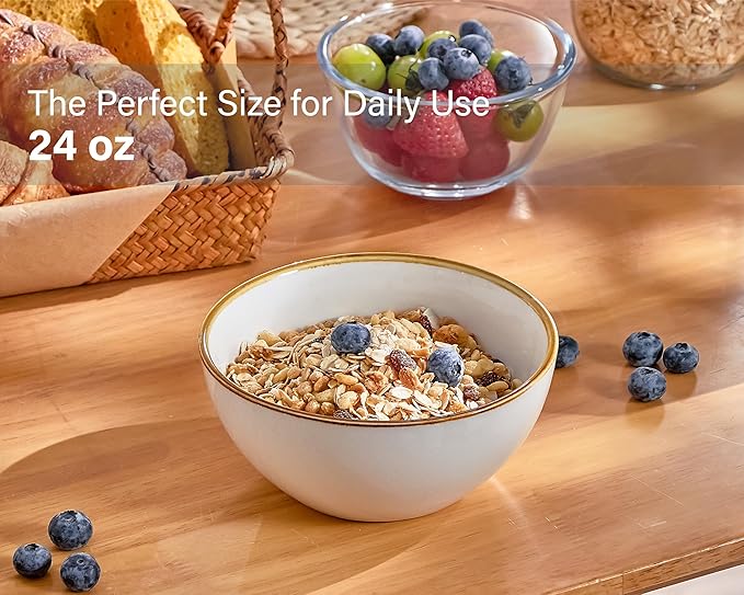 ONEMORE 24 oz Cereal Bowl Set and Dinnerware SetsKitchen Plates and Bowls Scratch Resistant Microwave &amp Dishwasher Safe