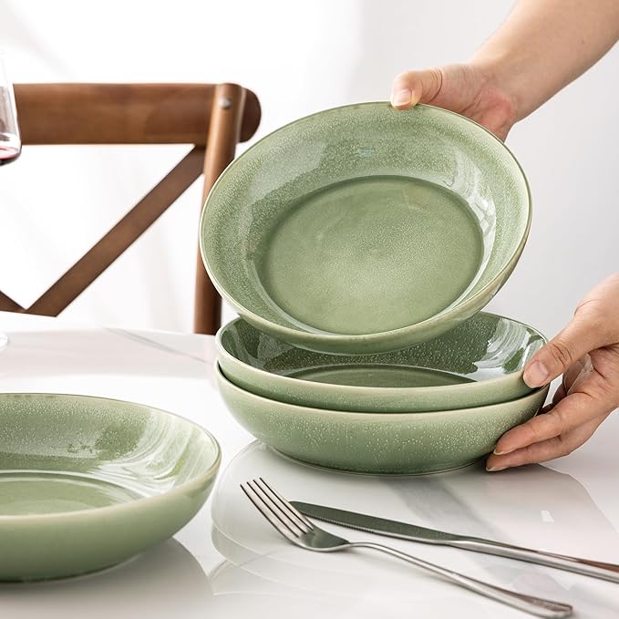 AmorArc Ceramic Dinnerware Sets with Pasta Bowl Handmade Reactive Glaze Plates and Bowls SetsHighly Chip and Crack Resistant | Dishwasher &amp Microwave Safe Dishes Set Service for 4 (16pc)