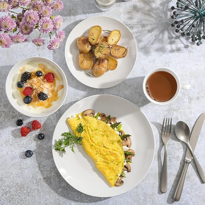 16-Piece White Porcelain Dinnerware Set – Elegant and Durable Dish Set for 4 Microwave &amp Dishwasher Safe