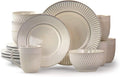 Unknown1 Marketplace Dinnerware Set in Embossed White Beige Solid Casual Round Stoneware 16 Piece Microwave Safe Brown Medium