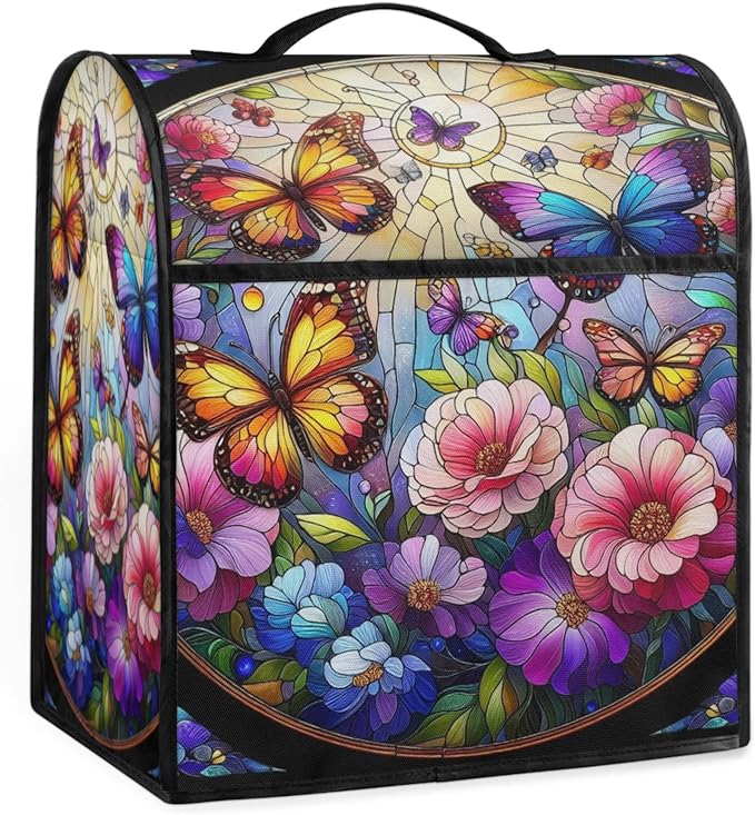 cfpolar Kitchen Aid Mixer Cover Compatible with 6-8 Quarts Butterfly Flower Glass Painting Stand Mixer Cover Kitchen Aid Mixers Accessories Appliance Organizer Bag Dust Covers with Zipper Pocket