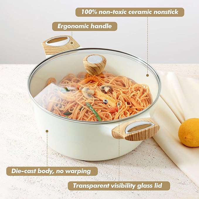 SENSARTE 17 Piece Pots and Pans Set Nonstick Detachable Handle Cookware SetPFOA Free4.5QT Ceramic Nonstick Stock Pot with LidInduction Compatible