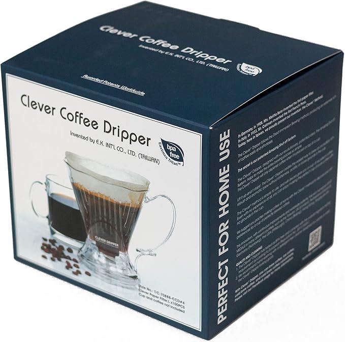 Clever Coffee Dripper and Filters Large 18 oz Original Classic Design Safe BPA Free Plastic dripper coffee maker drip coffee maker pour over 100 filters coaster and lid 18 oz (Clear)