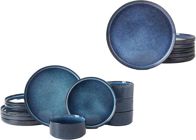 Famiware Dinnerware Set for 4 (12 Piece) and 10 Dinner Plates for 6 - Nebulas Blue