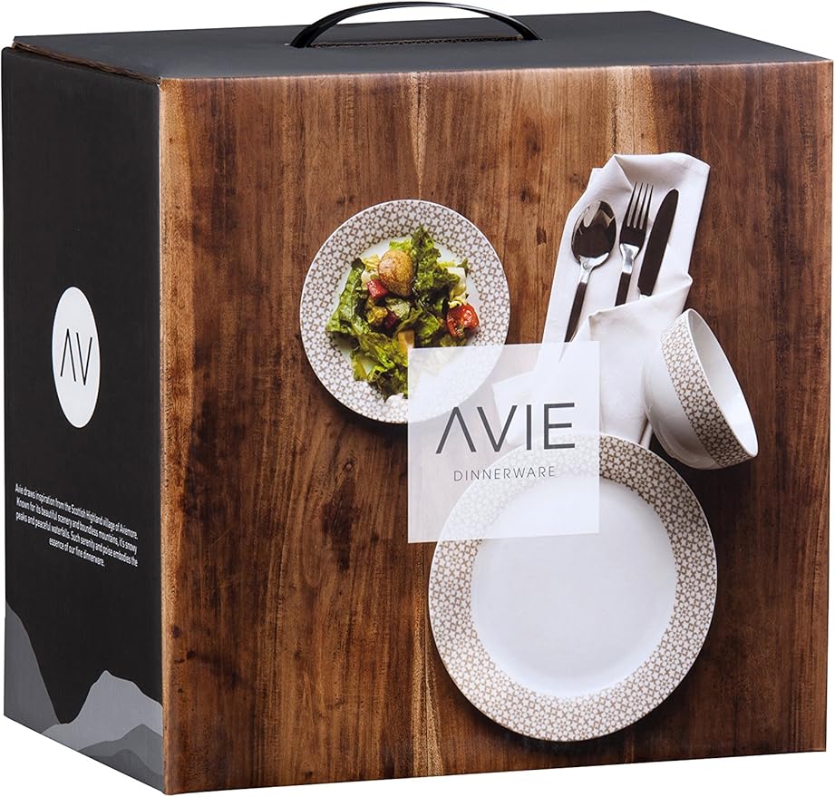 Avie 24 Piece Dinner Set Kitchen Porcelain Casablanca Brown Plate Bowl Dishes