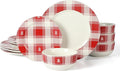 Martha Stewart Christmas Plates 12 Piece Decorated Red and White Stoneware Dinnerware Set