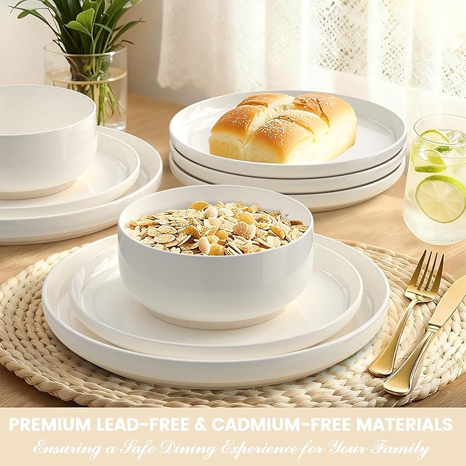 Plates and Bowls Sets Dinnerware Sets for 4 12 Pieces Scratch Resistant Dishware Dishes Set Ceramic Kitchen Dinner Set Porcelain &amp Microwave and Dishwasher Safe Cream White
