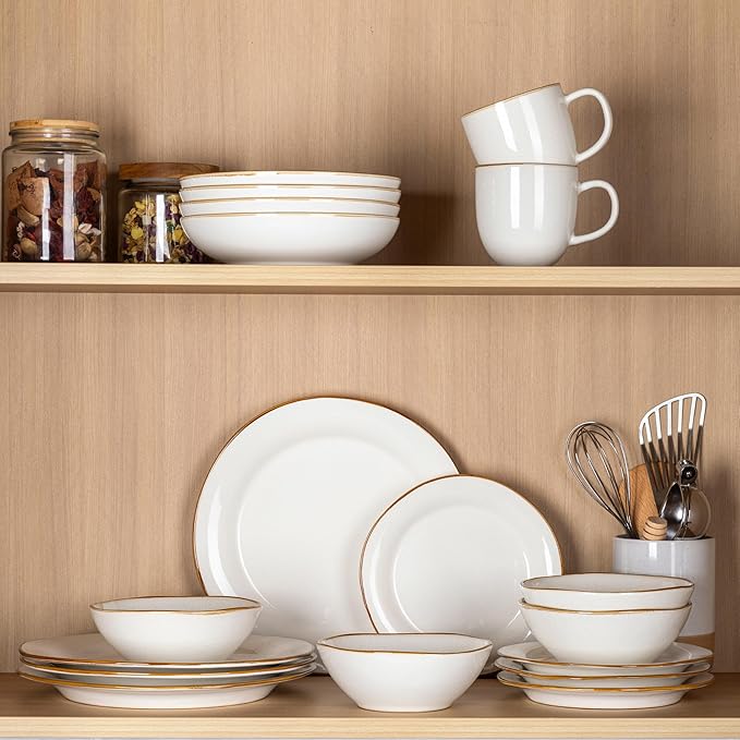 AmorArc Ceramic Dinnerware Sets Handmade Stoneware Reactive Glaze Plates and Bowls Set Scratch Resistant | Dishwasher &amp Microwave Safe Dishes Set Service for 4 (12pc)