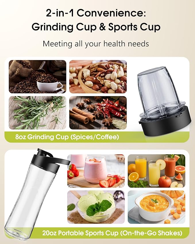 Countertop Blenders for Kitchen 1400W Professional Blender for Smoothies 3 Functions with 5 Speeds Smoothie Blender with 51-oz Glass Jar Grinder &amp Portable Cup Combo Self-Cleaning