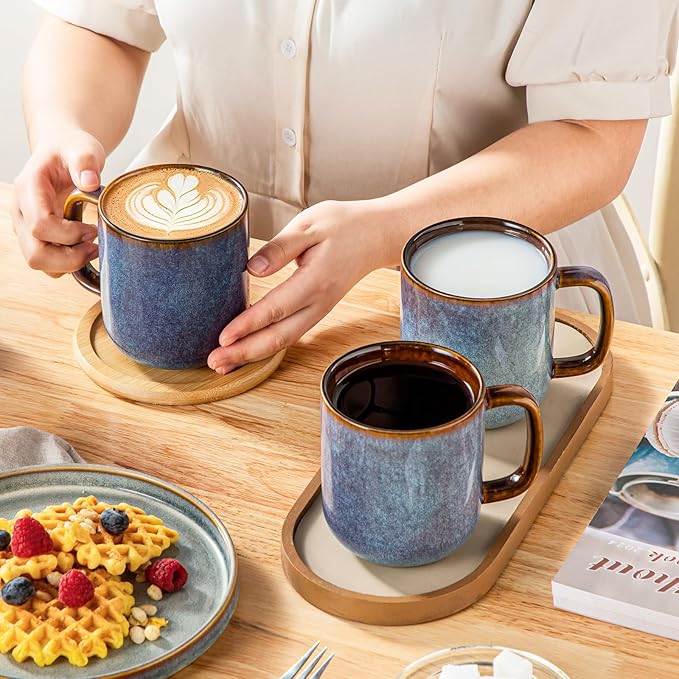vancasso ONION Ceramic Plates and Bowls Sets 12 Pieces Blue Dinnerware Sets and 16 oz Large Ceramic Coffee Cups Set of 6 Stoneware Mugs with Handle for Latte Tea Cappuccino